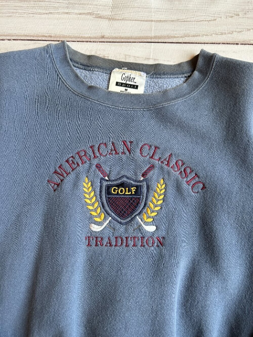 Vintage American Classic Golf Tradition Fleece Pullover Sweatshirt Gray Blue (M) - Picture 3 of 5